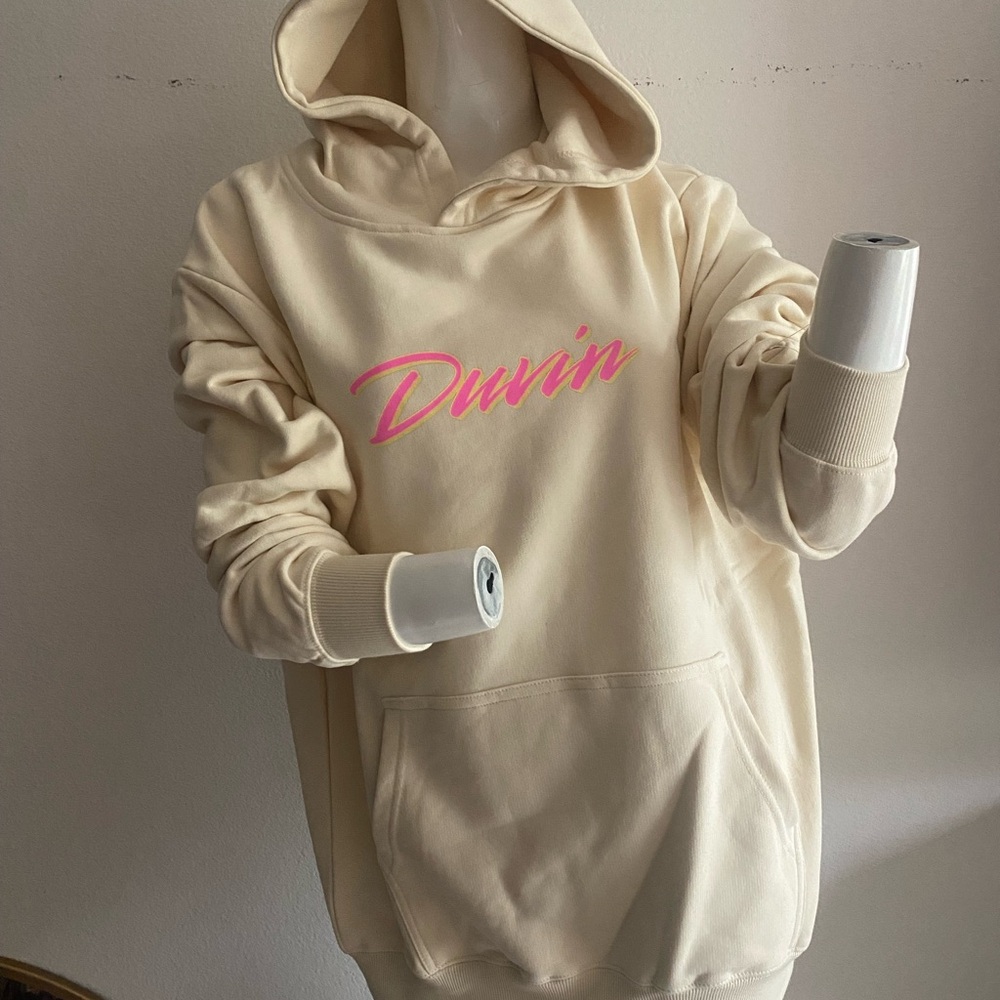 Duvin Cream “Genuine Photo” Pullover Hoodie with Neon Shark BNWT Unisex